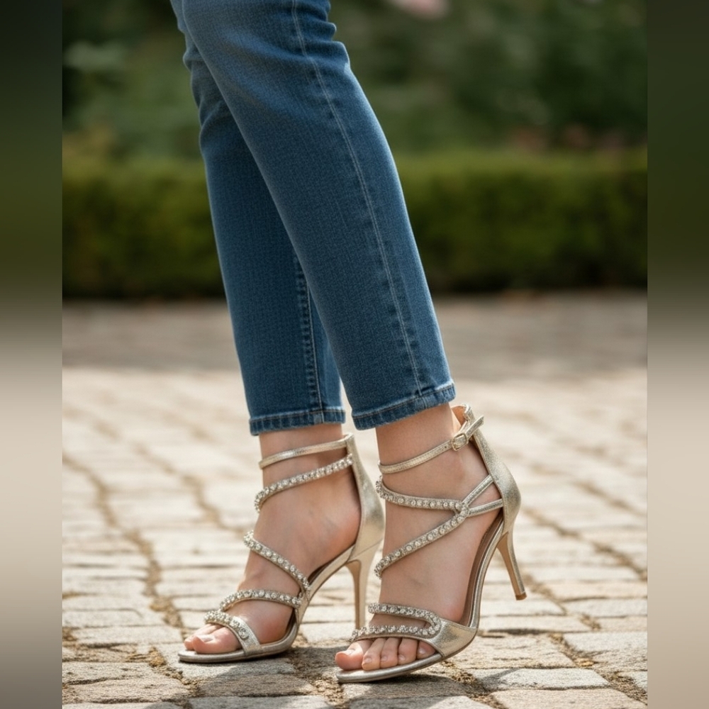 Mishka Shimmering Gold Strappy Heels
